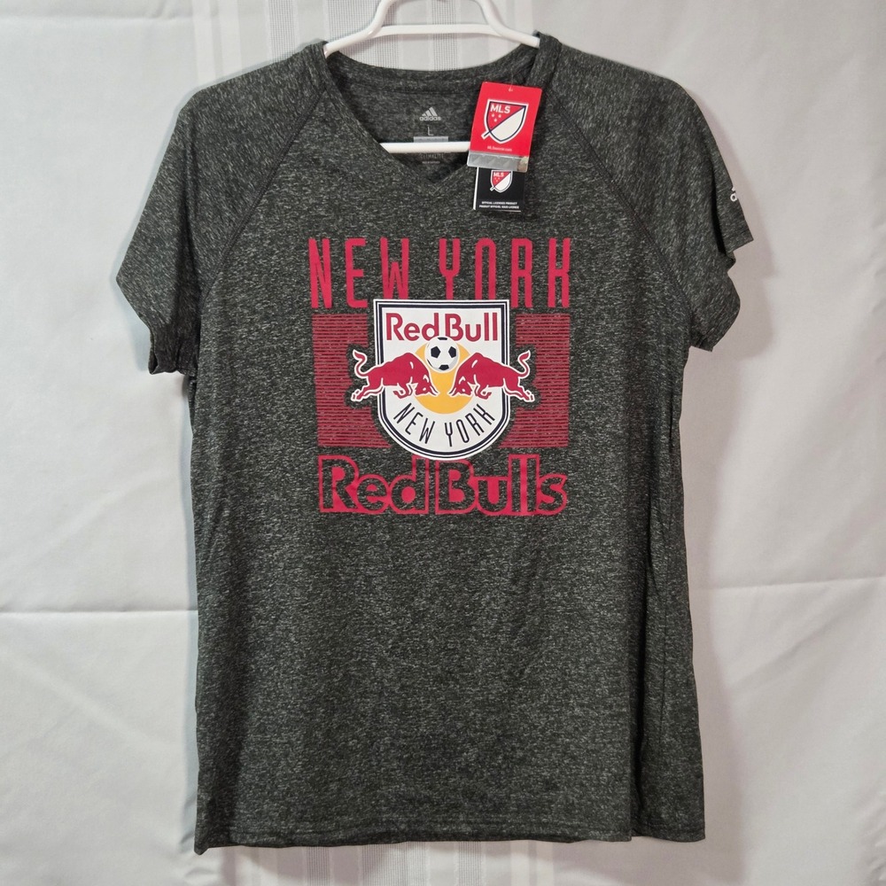 Adidas T-Shirt Womens L Grey New York Red Bulls Climalite MLS Soccer 3873W